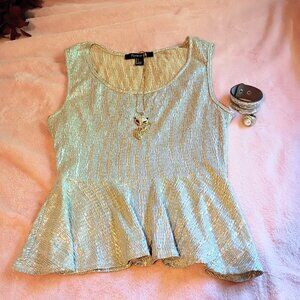 Forever 21 small Gold metallic office work party dressy peplum top